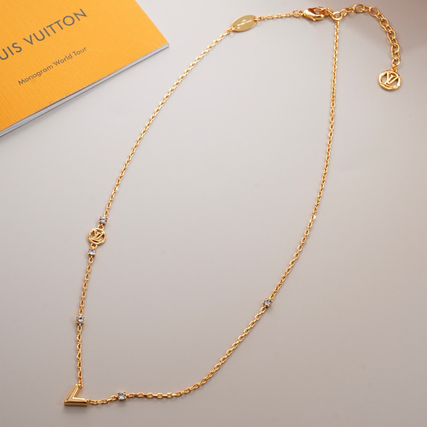 Louis Vuitton Gold Tone Diamond Necklace